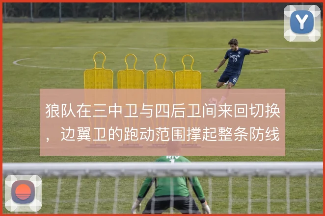 狼队在三中卫与四后卫间来回切换,边翼卫的跑动范围撑起整条防线宽度